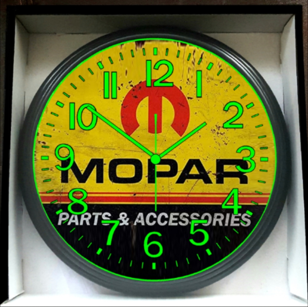 Mopar Parts And Accessory Garage Shop Mechanic Glow In The Dark Wall Clock New! - Picture 1 of 2